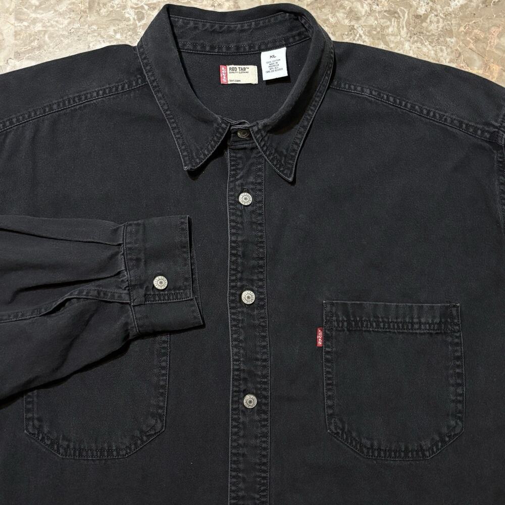 Vintage Levis Denim Shirt Mens XL Black Red Tab Metal Buttons Long Sleeve